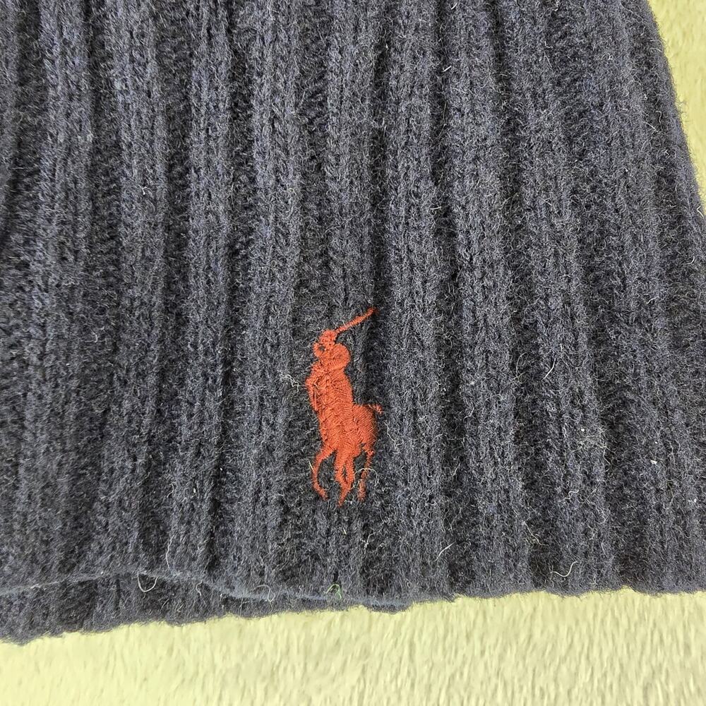 Polo Ralph Lauren Wool Blend Knit Ribbed Kids Baby Beanie Hat Navy Blue Pony - Picture 2 of 4